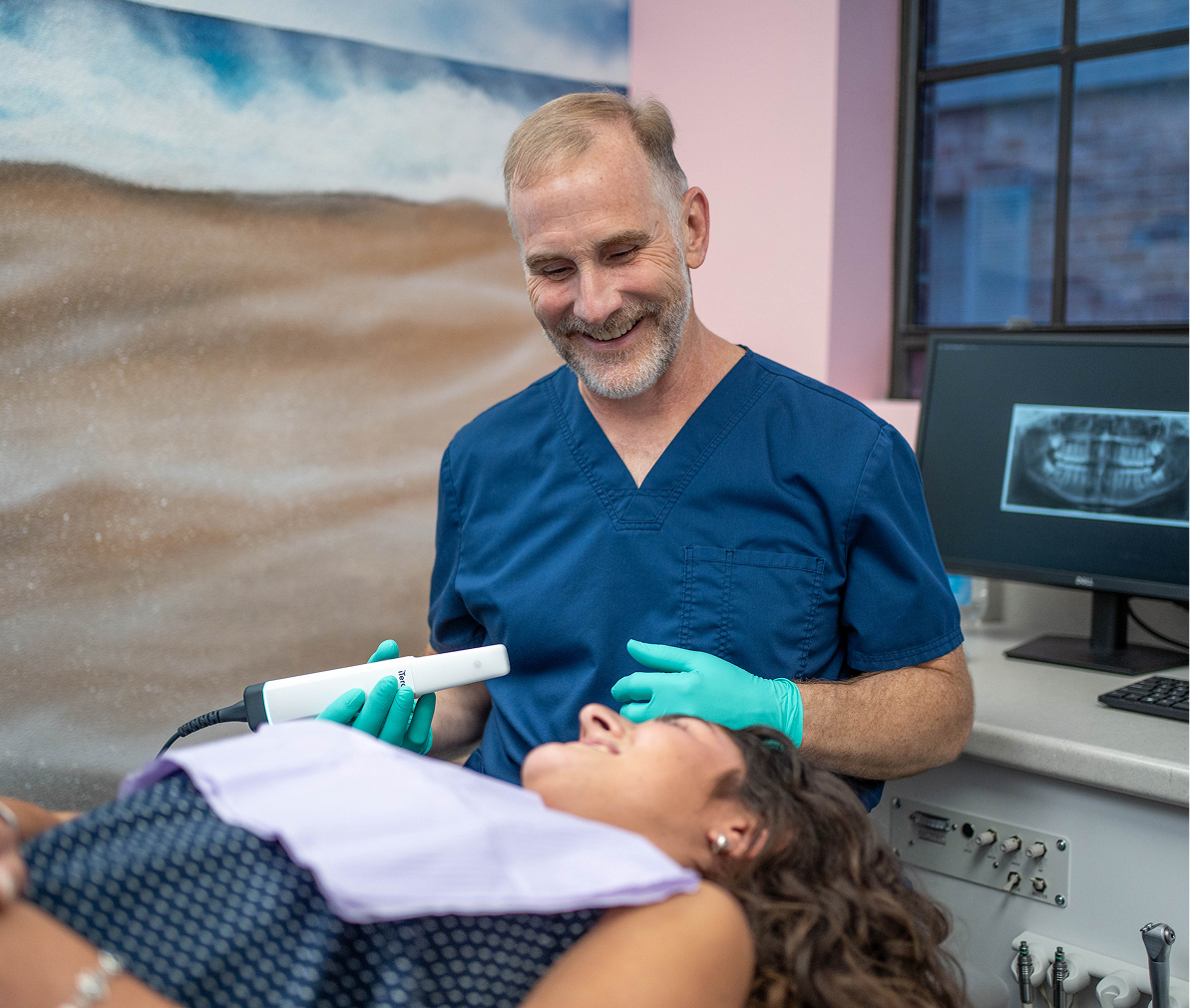 Curing light hardening a tooth-colored filling